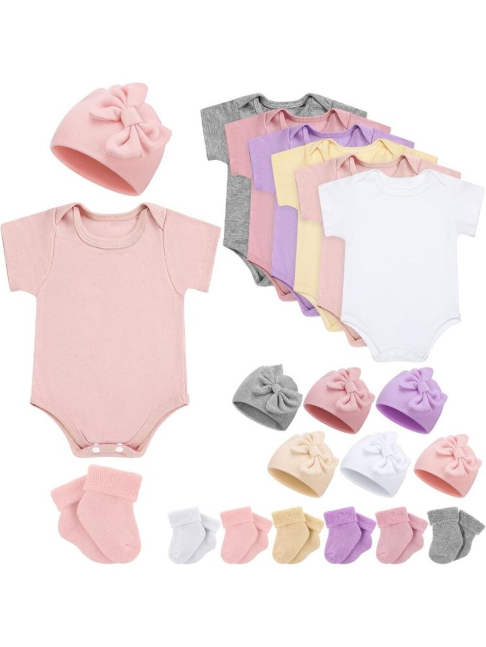 Adorable 6-Pack Preemie Bodysuit, Hat & Socks Set - Perfect Newborn Outfit!